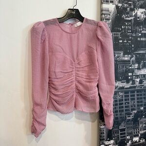 ASTR Pink Ruched Sheer Long Sleeve Top XS